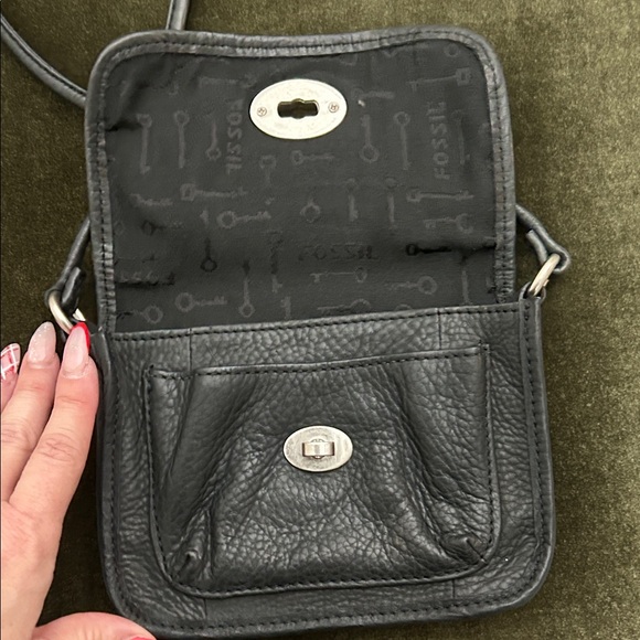 VNTG Fossil Black Leather mini Crossbody Bag with Silver Accents - Picture 7 of 13